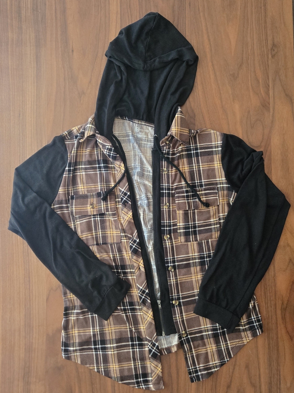 Brown Plaid Hooded Shacket Flannel Grunge Goblincore L